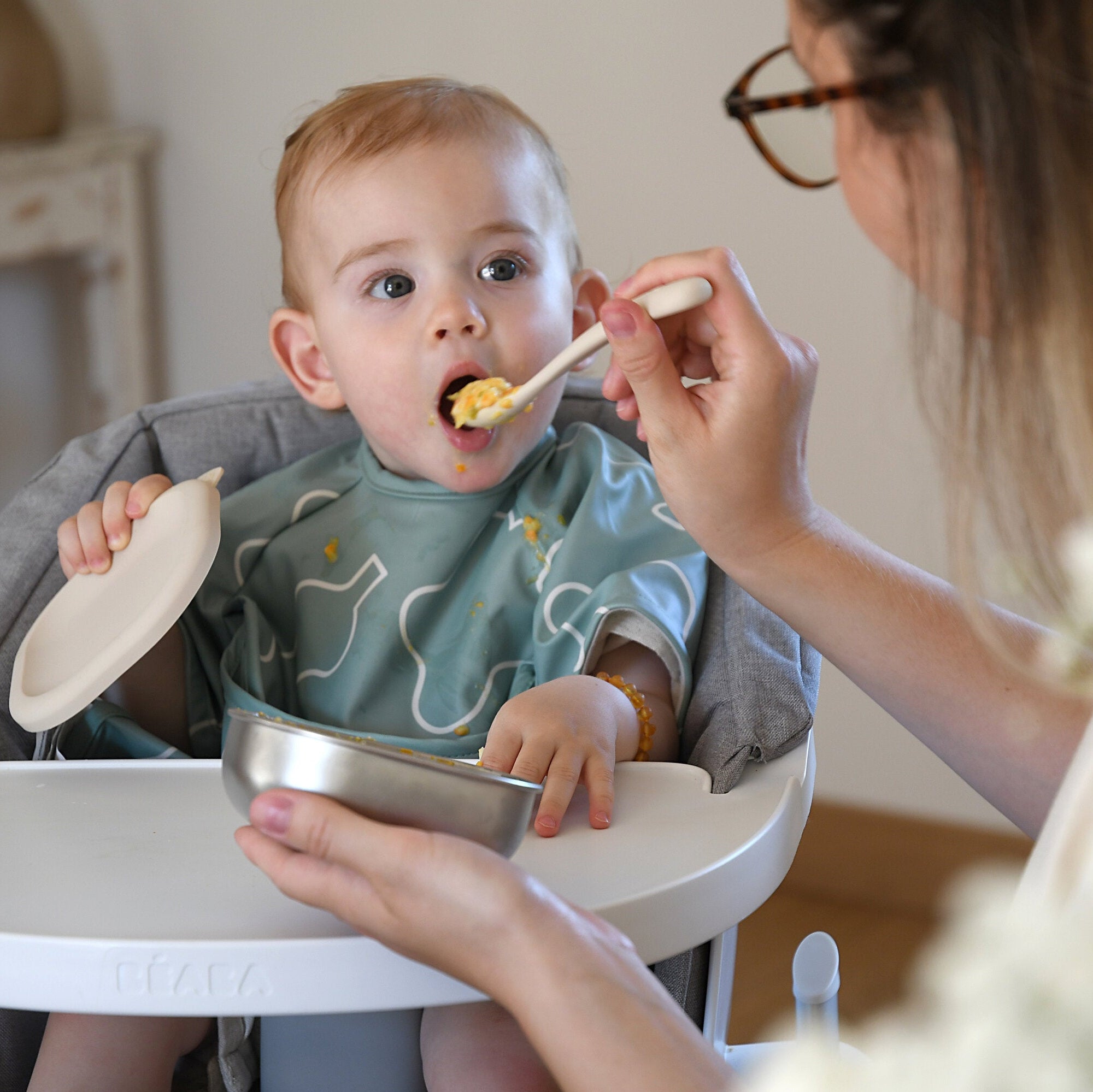 Beaba Microwave-Safe Stainless Steel Baby Bowls with Lid Set of 3