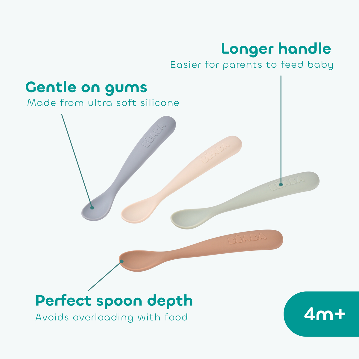 Set of 4 Easy-Grip 1st Stage Single Tone Silicone Spoons