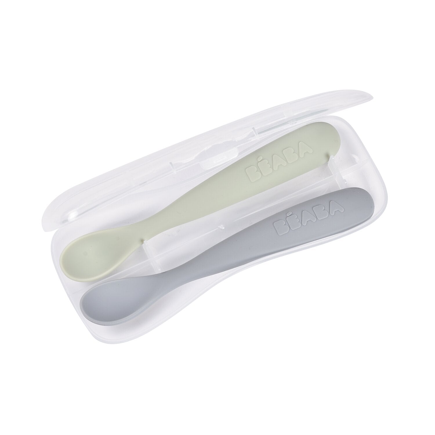 Set of 2 Easy-Grip 1st Stage Single Tone Silicone Spoons + Storage Case