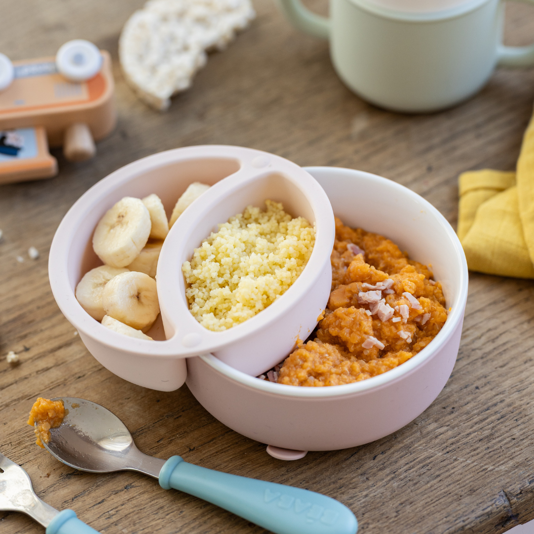BEABA Porcelain Bowl Set with Silicone Suction Sleeve