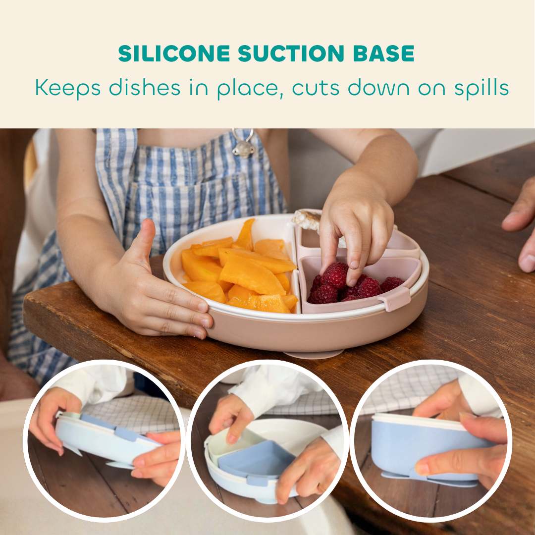 BEABA Mix & Match Porcelain Divided Plate Set with Silicone Suction Sleeve